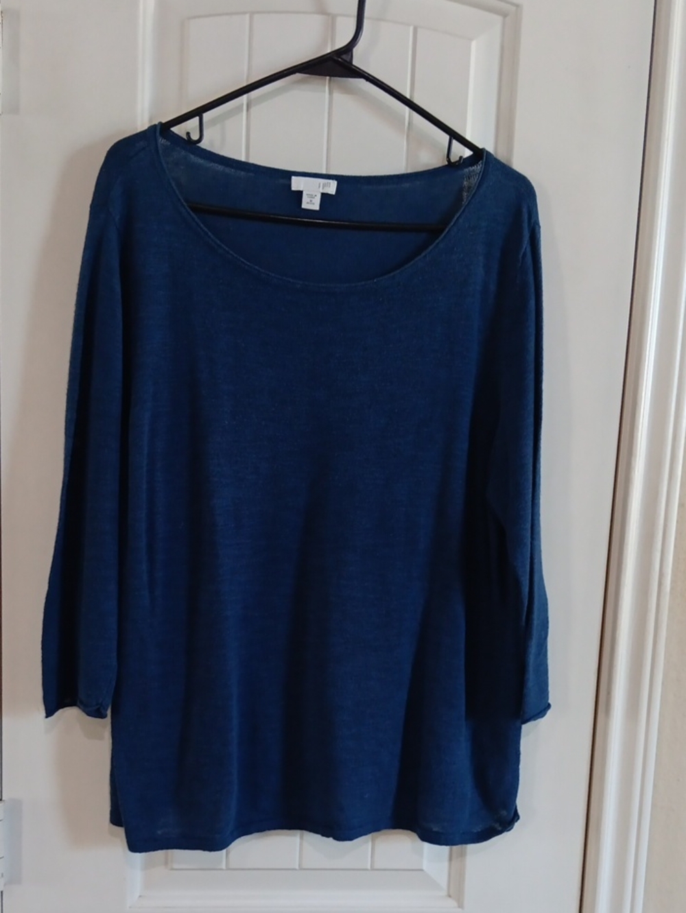 Y2K J. Jill Indigo Blue Linen Blend Boat Neck Top Medium Petite M P